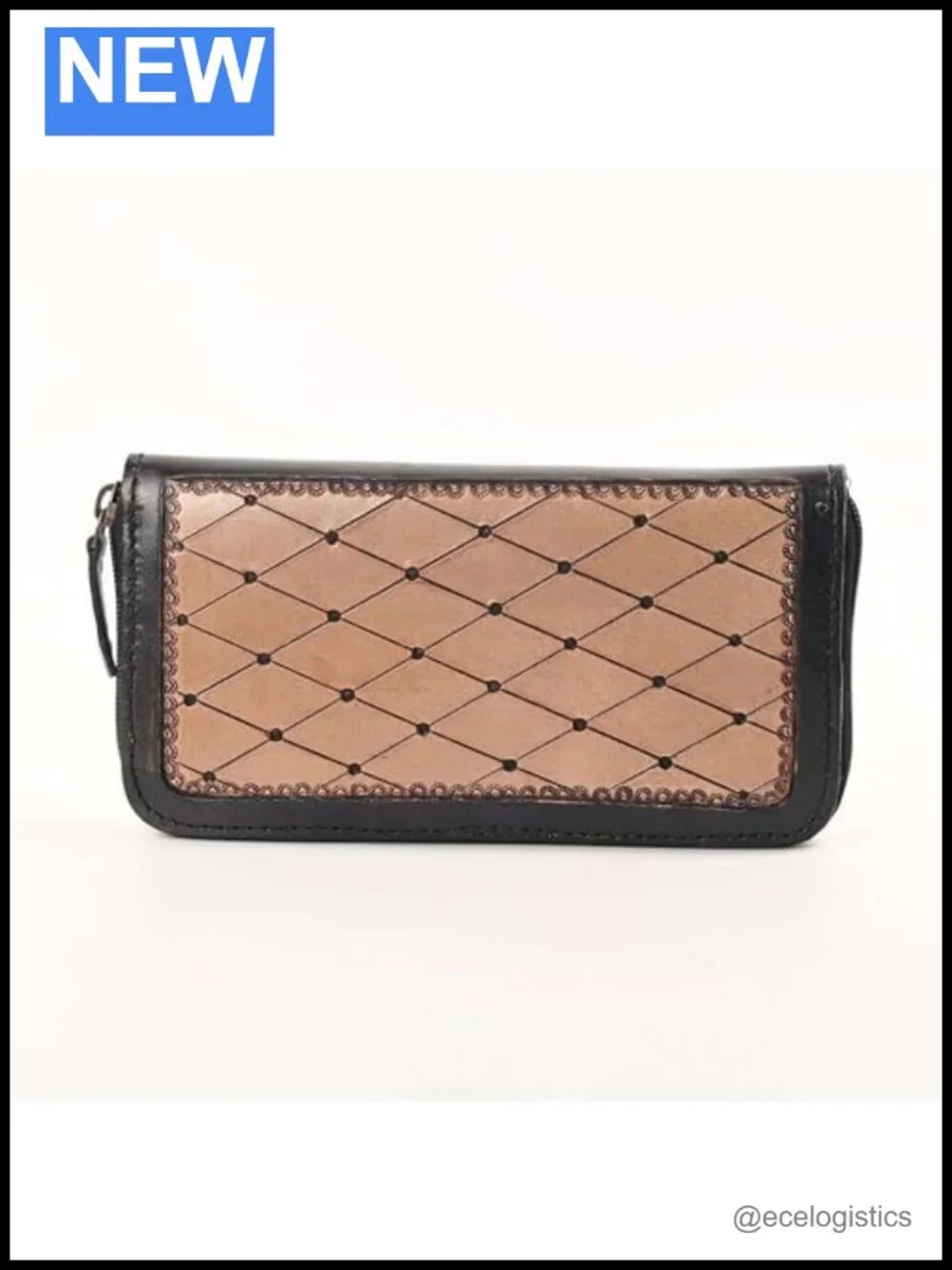 Tooled Leather Zip-Around Wristlet Wallet for Women - Handcrafted with